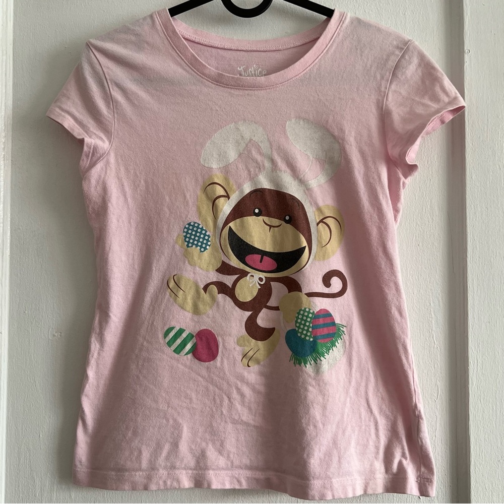 👑 2/$20 👑 Justice Girls Pink Easter Bunny Tee Size M/12